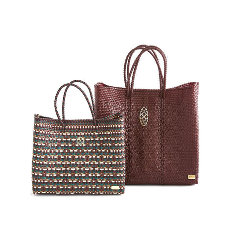 SMALL BURGUNDY GOLD TOTE BAG