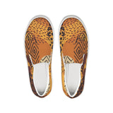 Womens Sneakers, Orange & Gold Low Top Slip-On Canvas Sports Shoes